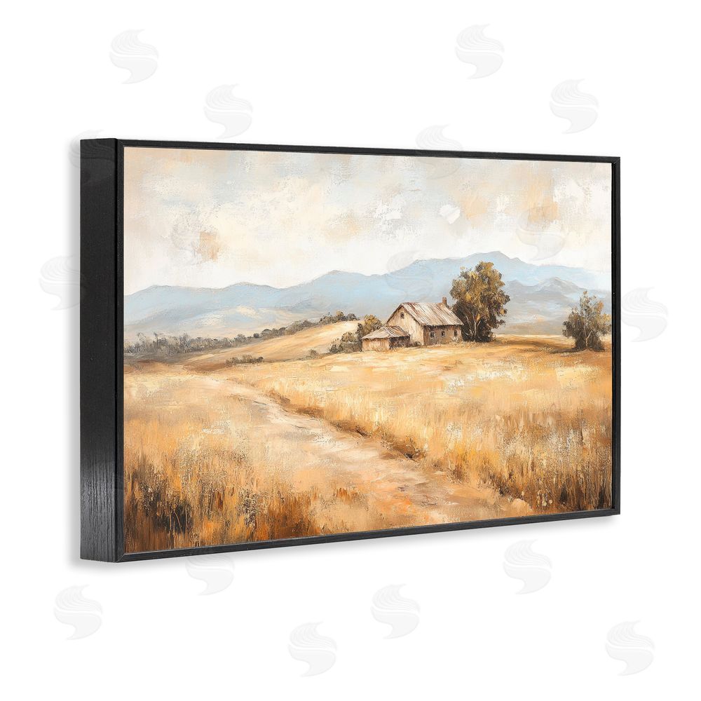 Petal Prints Design Western Landscape Open Field Black Framed Giclee Wall Art Print