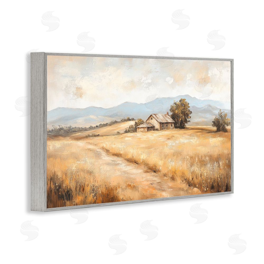 Petal Prints Design Western Landscape Open Field Gray Framed Giclee Wall Art Print