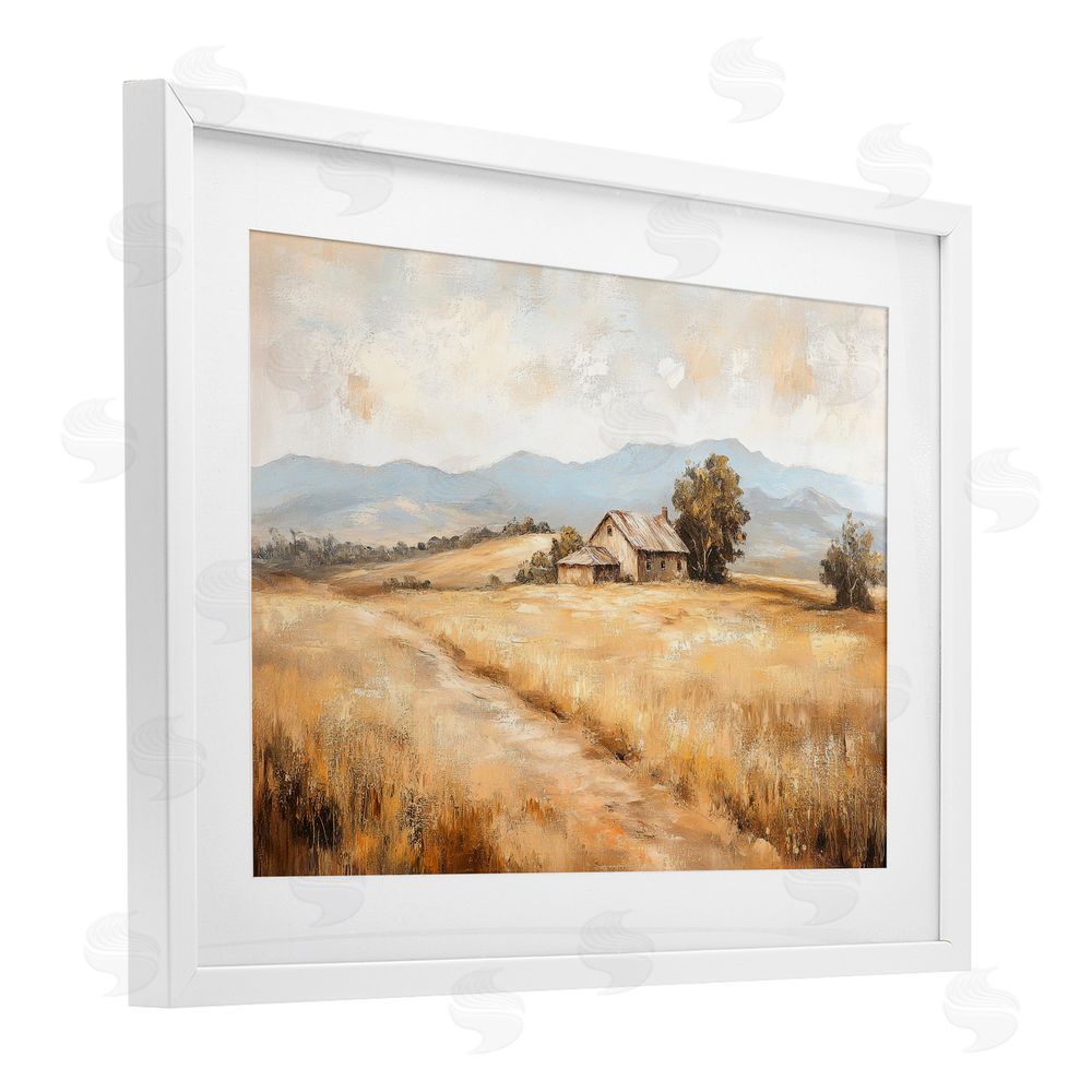 Petal Prints Design Western Landscape Open Field White Framed Print Under Glass with Mat Wall Art