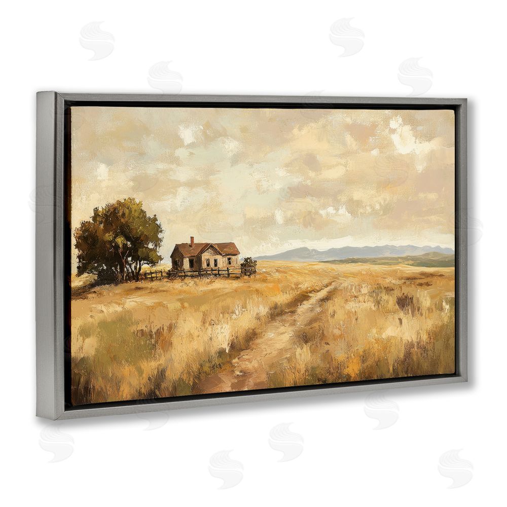 Petal Prints Design Western Landscape Farmhouse Hill Gray Floating Frame Canvas Wall Art Print