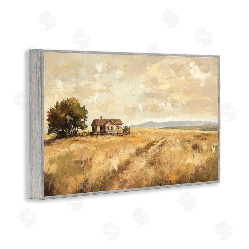 Petal Prints Design Western Landscape Farmhouse Hill Gray Framed Giclee Wall Art Print