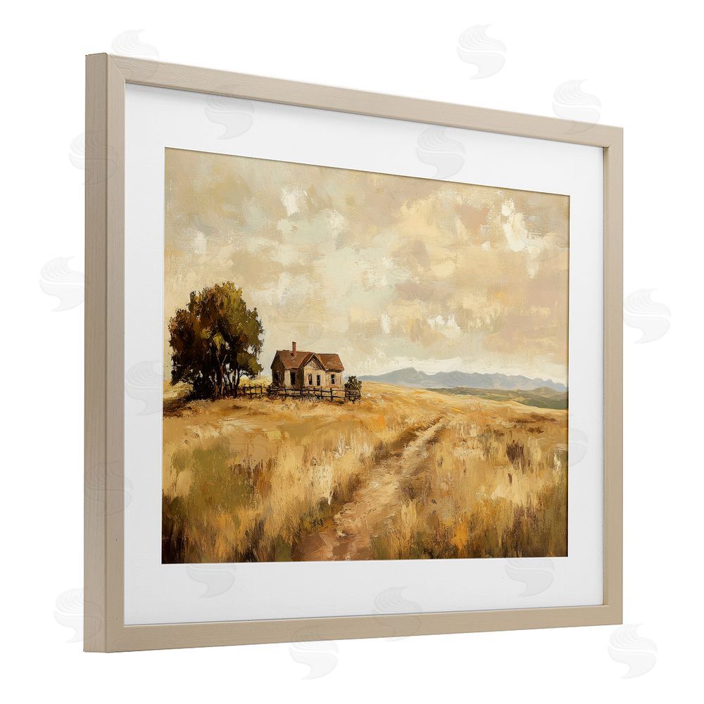 Petal Prints Design Western Landscape Farmhouse Hill Birch Framed Print Under Glass with White Mat Wall Art