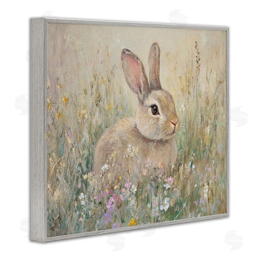 Petal Prints Design Soft Color Rabbit in Meadow Gray Framed Giclee Wall Art Print