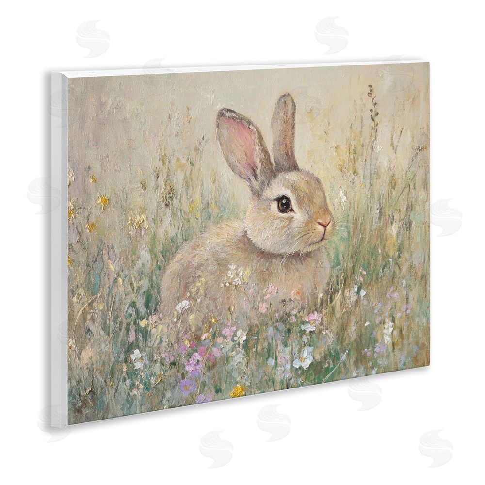 Petal Prints Design Soft Color Rabbit in Meadow Wall Plaque Art Print