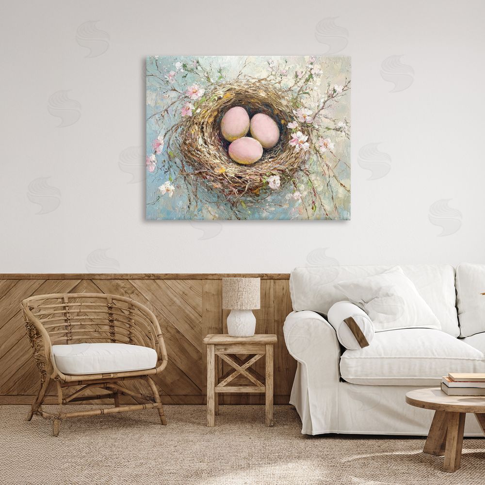 Petal Prints Design Pink Easter Egg Nest Canvas Art on Wall