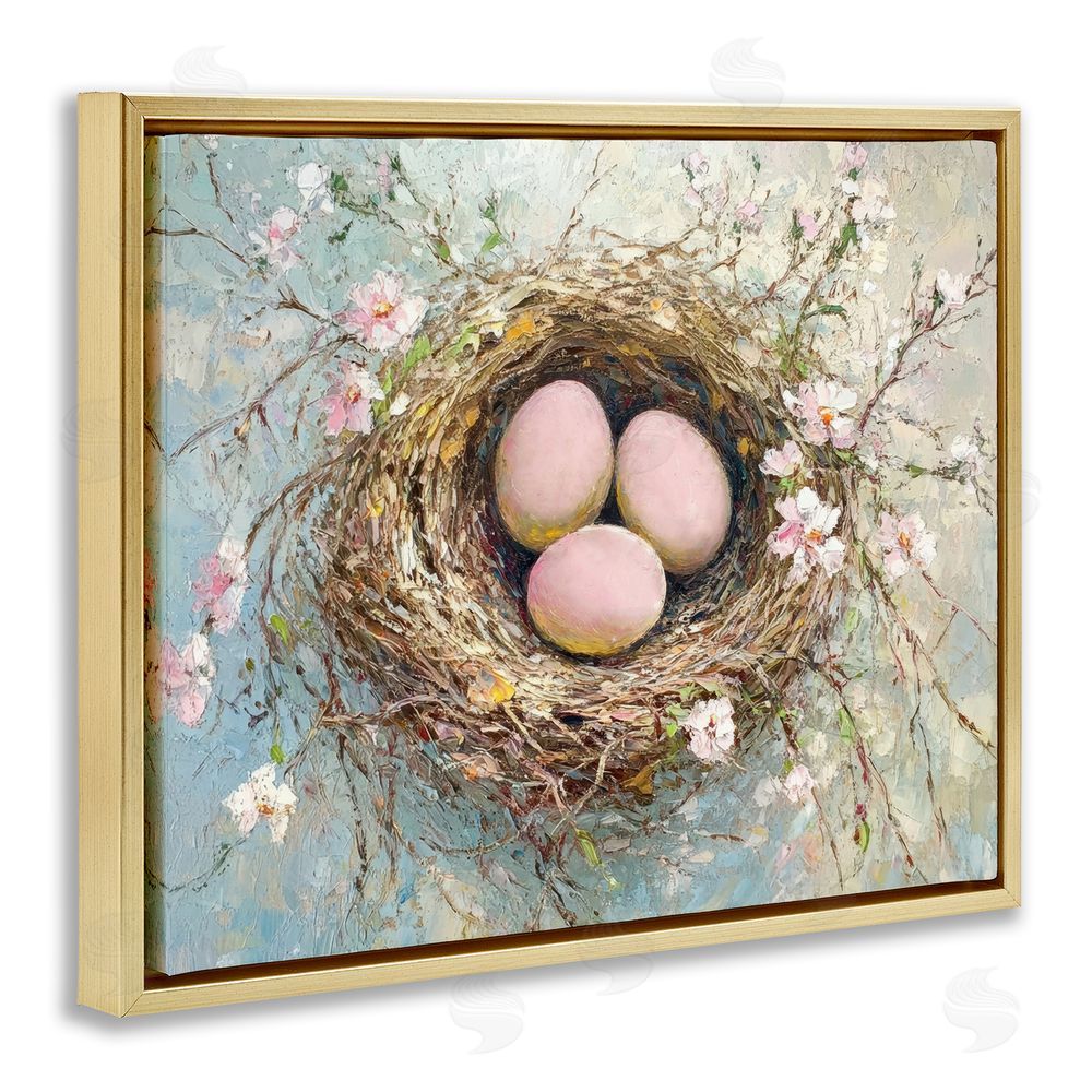 Petal Prints Design Pink Easter Egg Nest Gold Floating Frame Canvas Wall Art Print