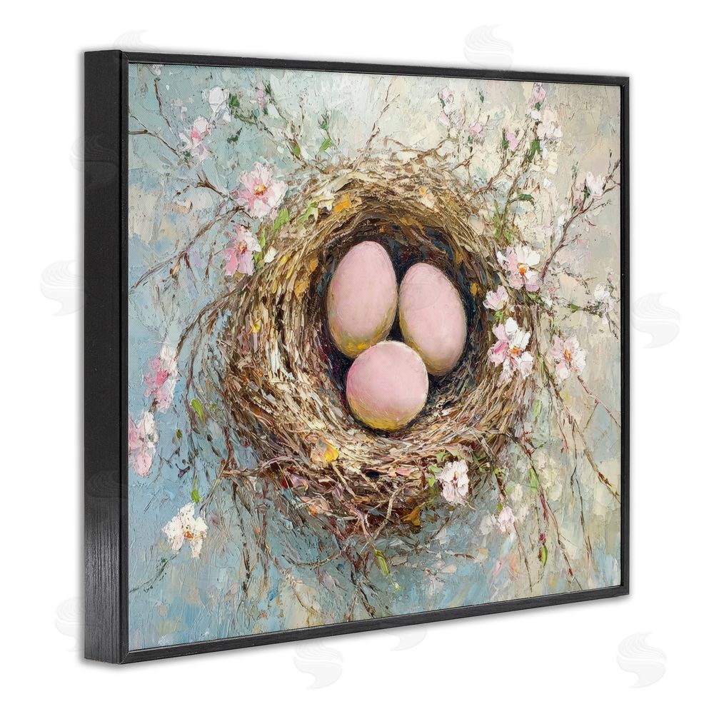 Petal Prints Design Pink Easter Egg Nest Black Framed Giclee Wall Art Print