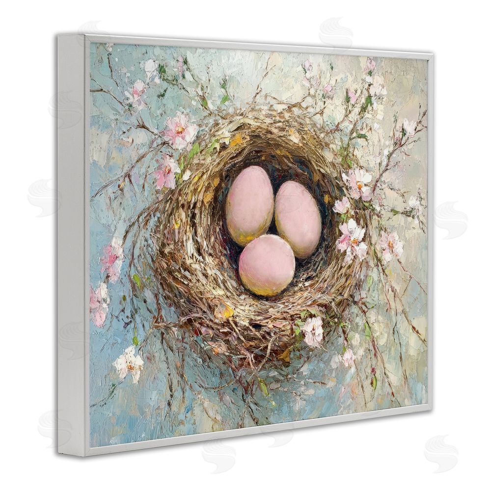 Petal Prints Design Pink Easter Egg Nest White Framed Giclee Wall Art Print