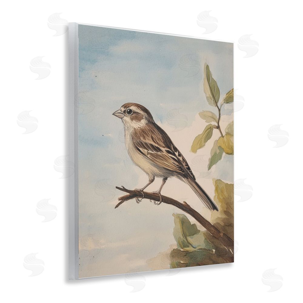 Petal Prints Design Brown Bird Perched on Branch Wall Plaque Art Print