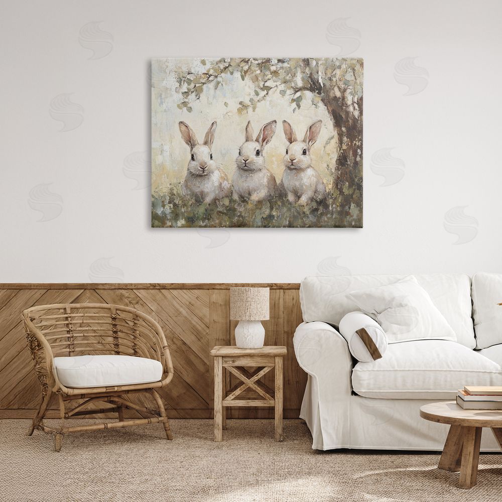 Petal Prints Design Fairytale Bunnies under Tree Canvas Art on Wall