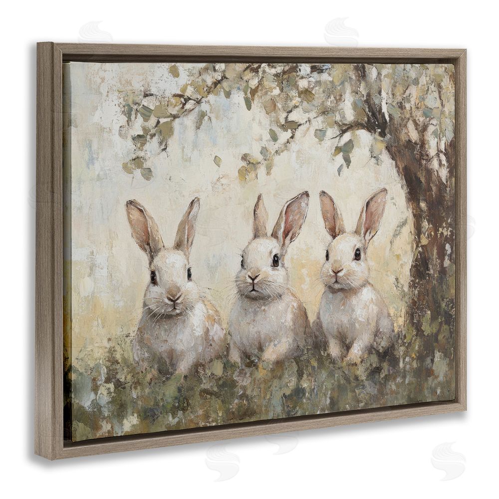 Petal Prints Design Fairytale Bunnies under Tree Brown Floating Frame Canvas Wall Art Print