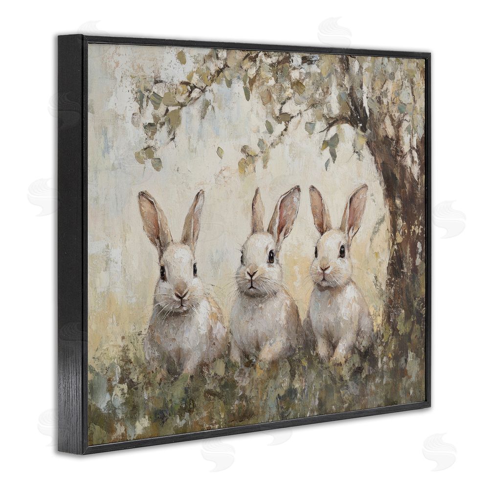 Petal Prints Design Fairytale Bunnies under Tree Black Framed Giclee Wall Art Print