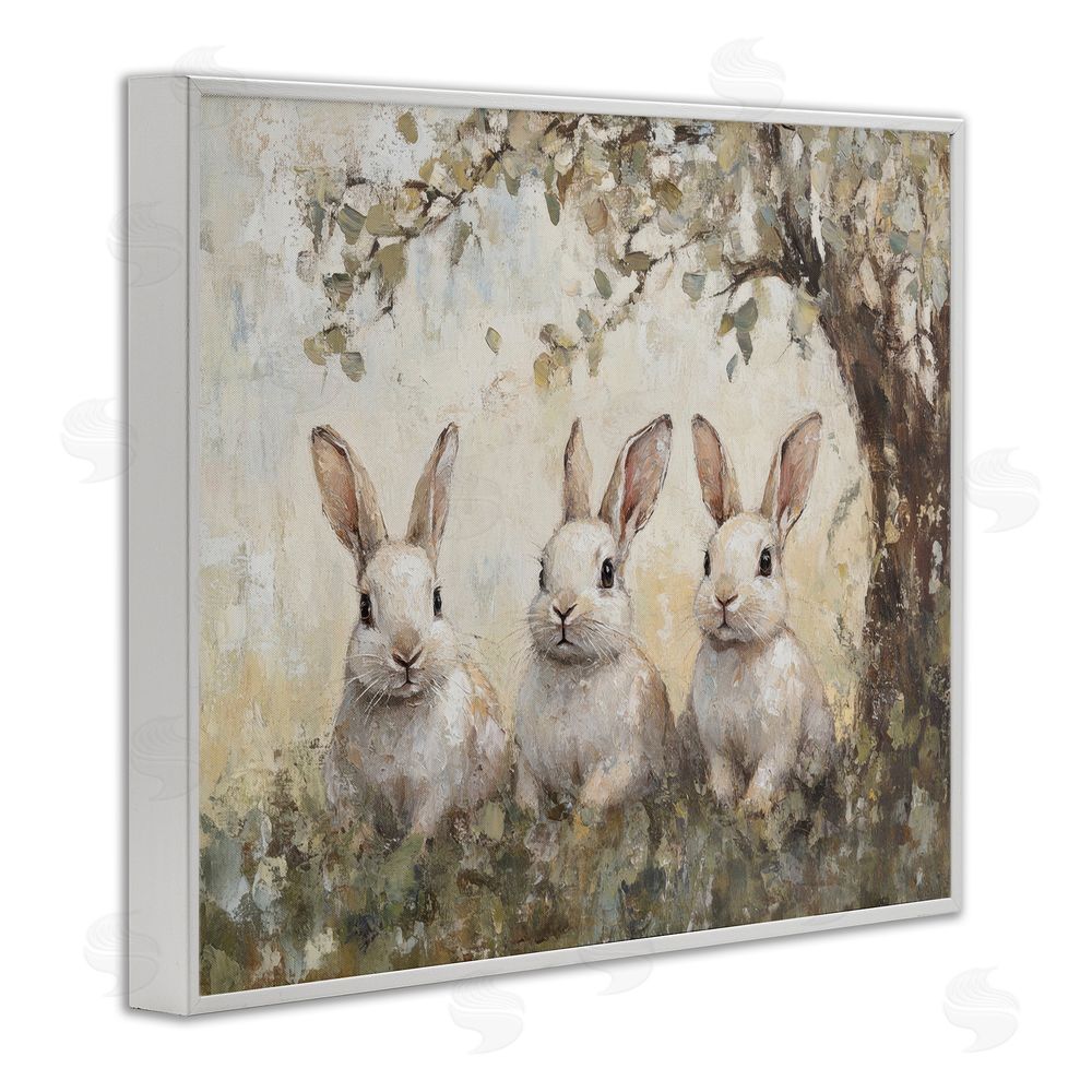 Petal Prints Design Fairytale Bunnies under Tree White Framed Giclee Wall Art Print