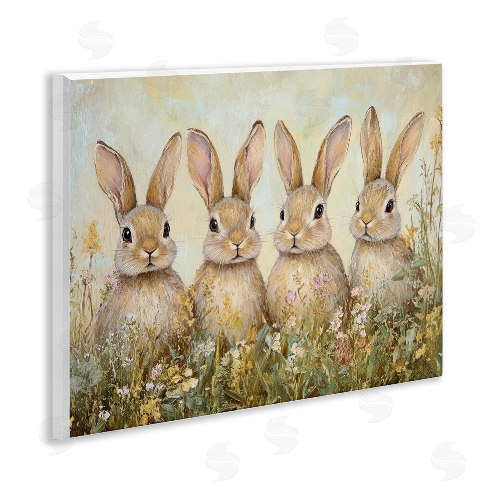 Petal Prints Design Four Bunnies in Flowers Wall Plaque Art Print