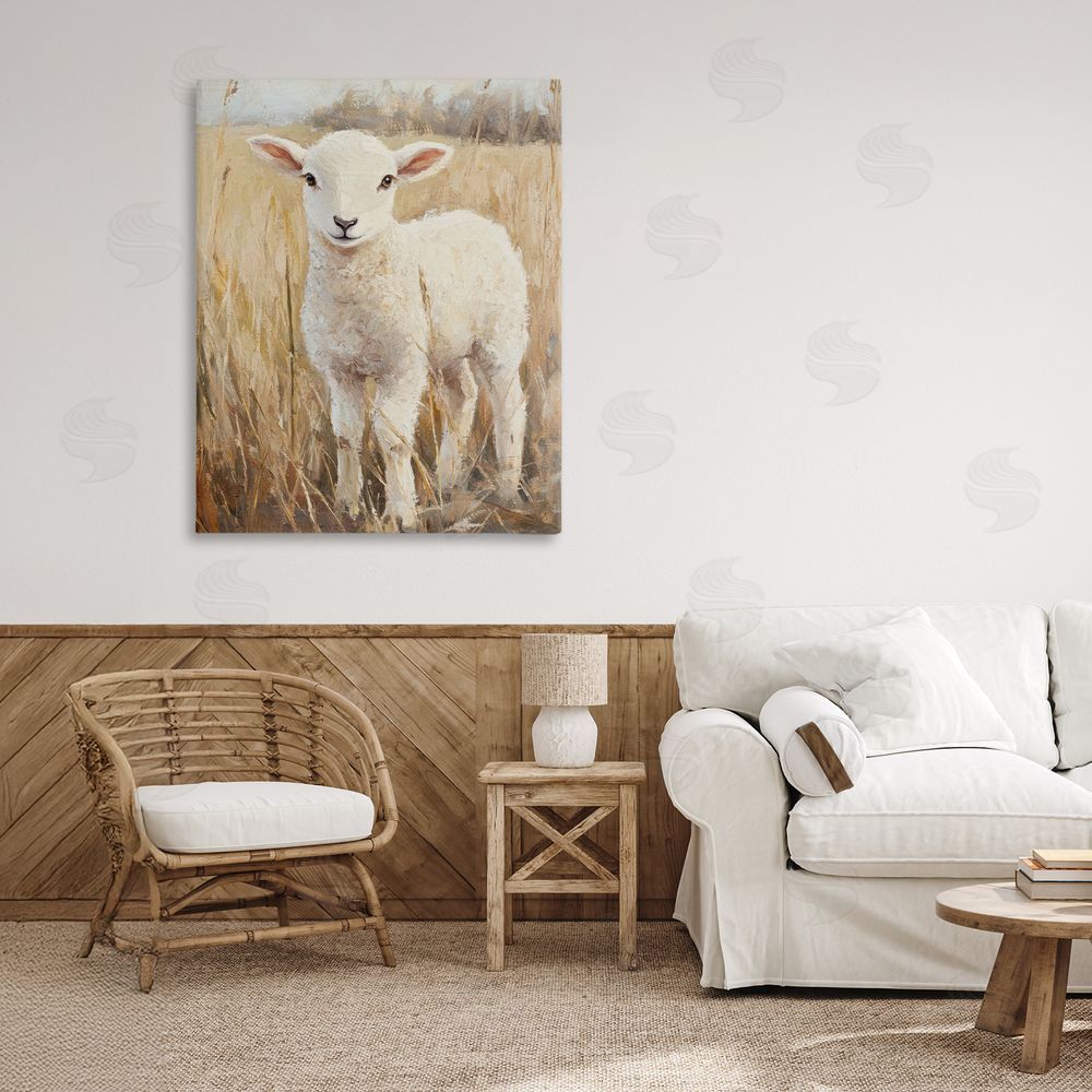 Petal Prints Design Curly Lamb in Grassy Field Canvas Art on Wall