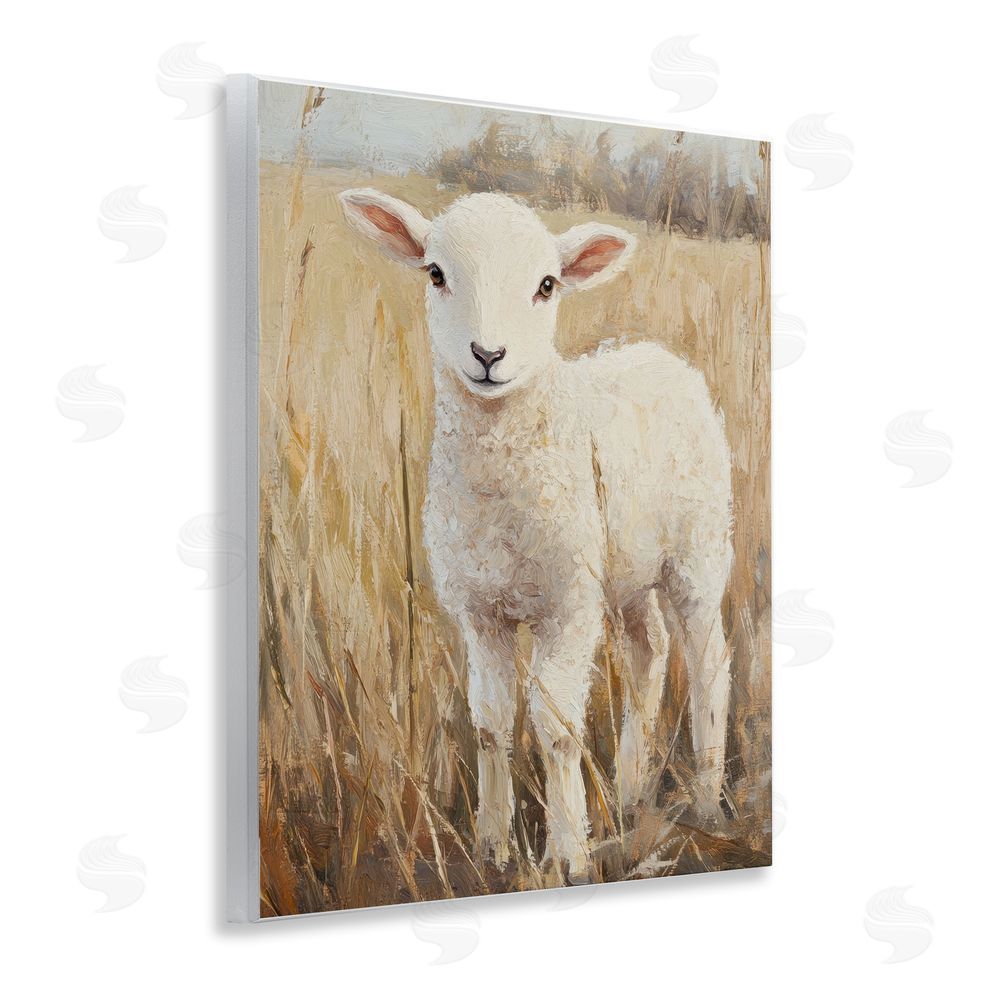Petal Prints Design Curly Lamb in Grassy Field Wall Plaque Art Print