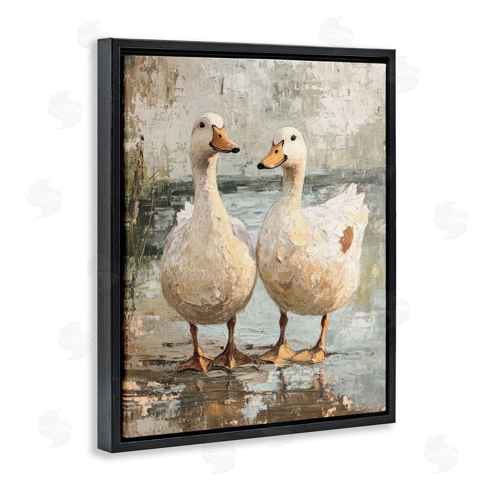 Petal Prints Design Partner Ducks Abstract Pond Black Floating Frame Canvas Wall Art Print