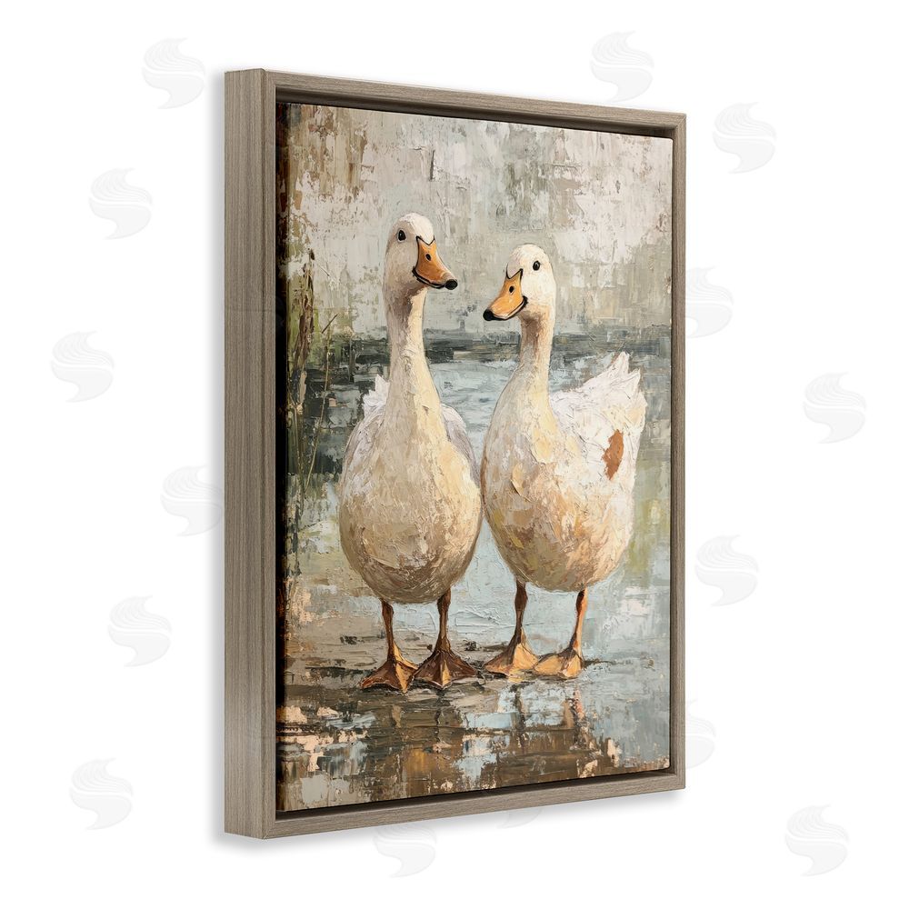 Petal Prints Design Partner Ducks Abstract Pond Brown Floating Frame Canvas Wall Art Print