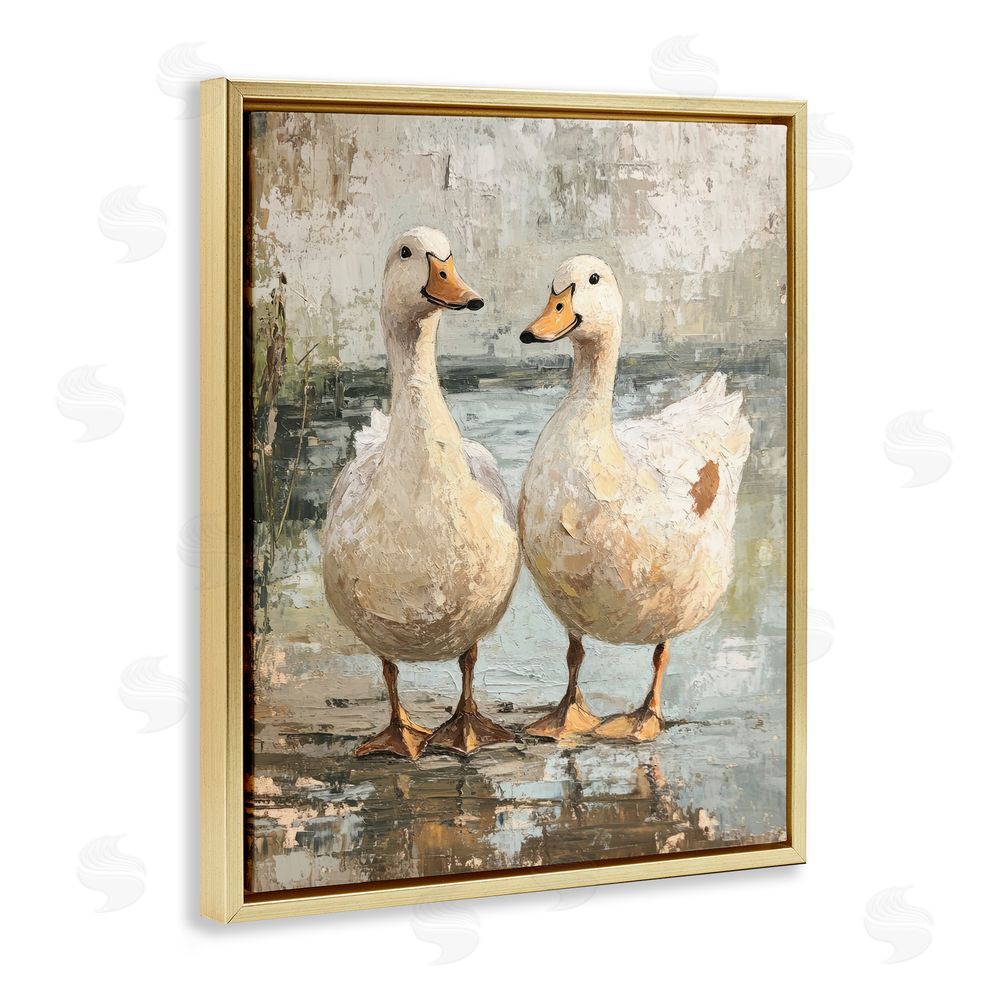 Petal Prints Design Partner Ducks Abstract Pond Gold Floating Frame Canvas Wall Art Print