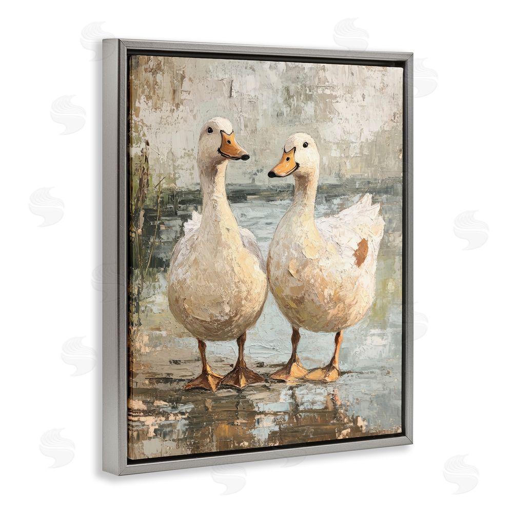 Petal Prints Design Partner Ducks Abstract Pond Gray Floating Frame Canvas Wall Art Print