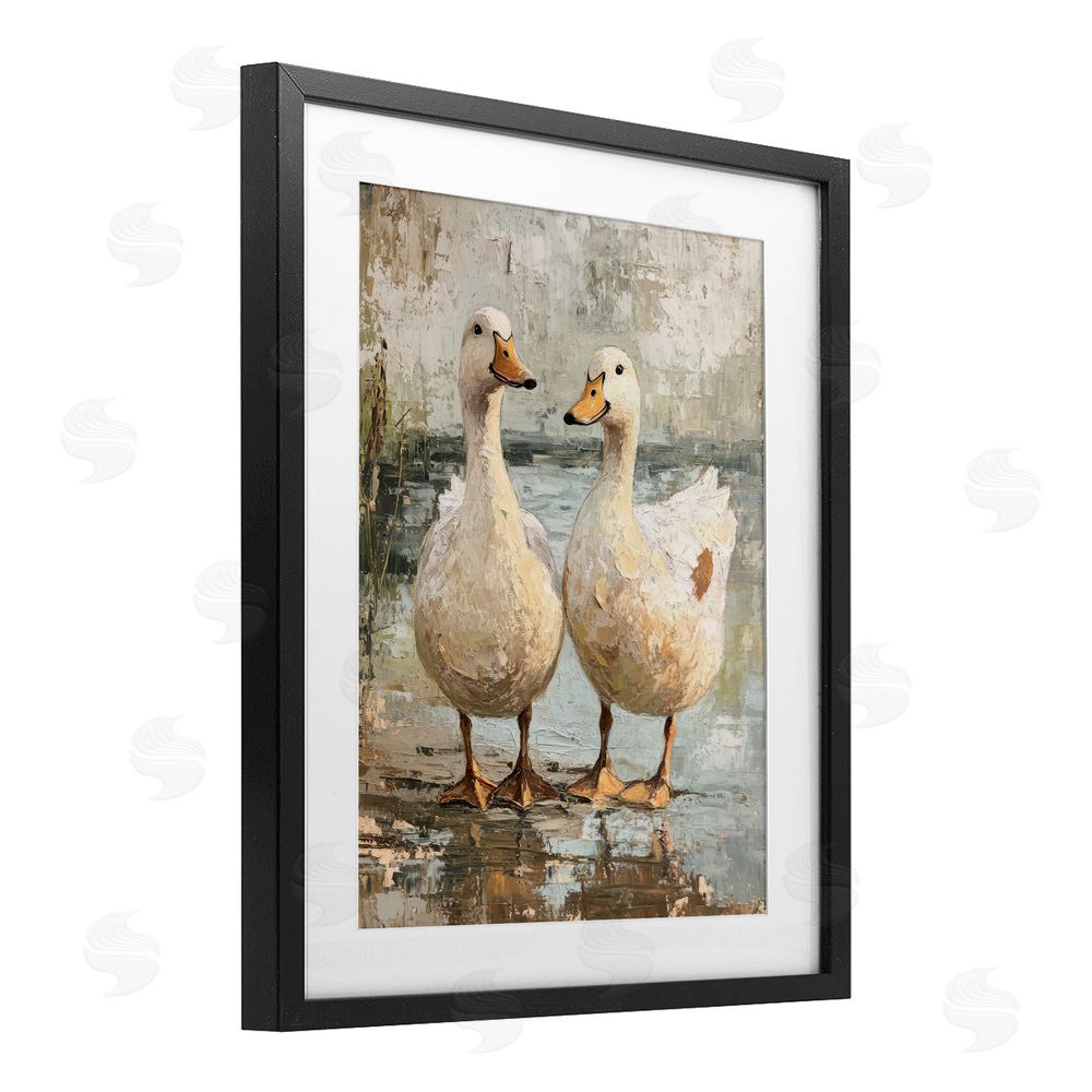 Petal Prints Design Partner Ducks Abstract Pond Black Framed Print Under Glass with White Mat Wall Art