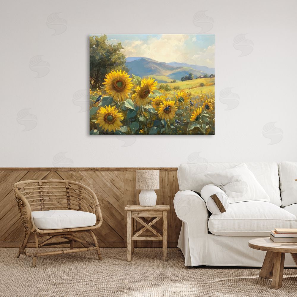 Petal Prints Design Sunflower Dream Distant Mountains Canvas Art on Wall