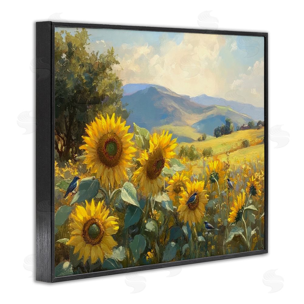 Petal Prints Design Sunflower Dream Distant Mountains Black Framed Giclee Wall Art Print