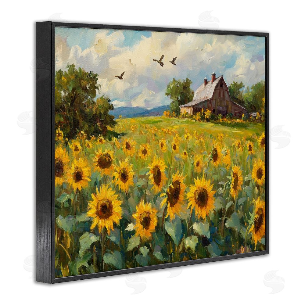 Petal Prints Design Sunflower Farm Floral Field Black Framed Giclee Wall Art Print