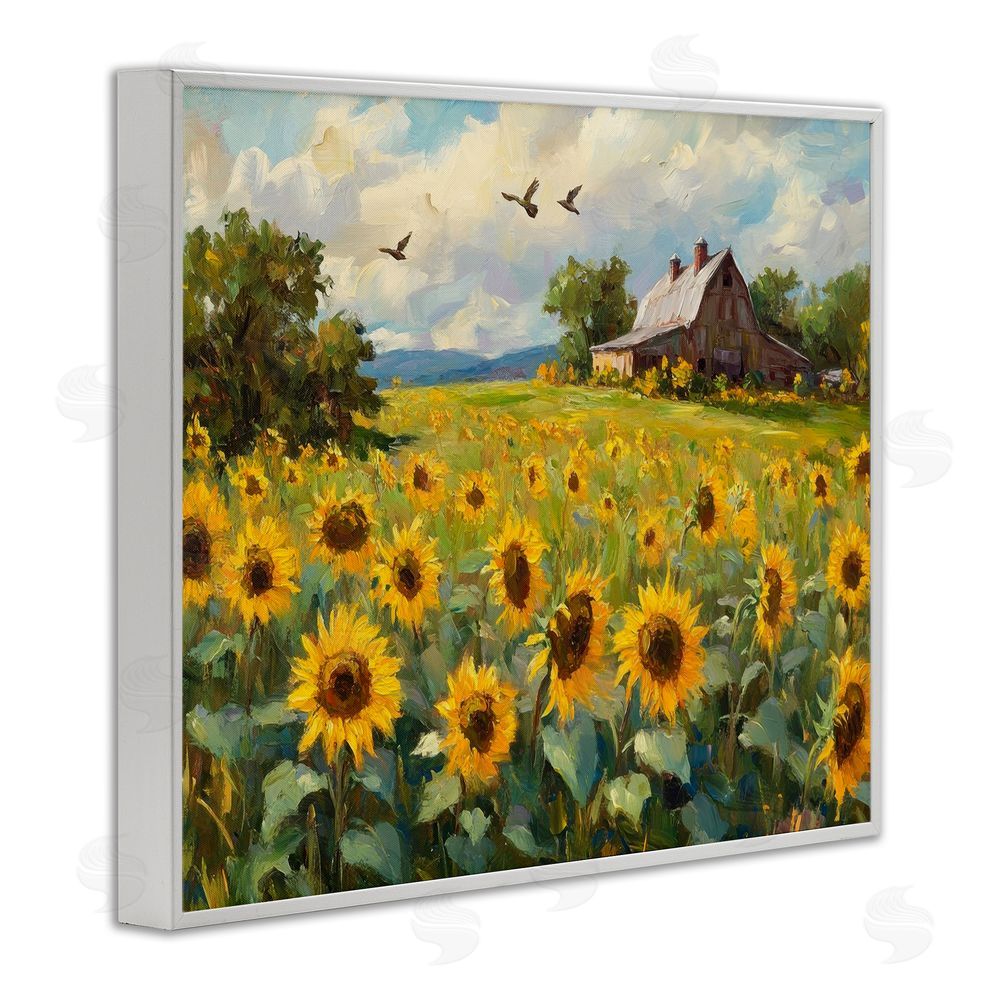Petal Prints Design Sunflower Farm Floral Field White Framed Giclee Wall Art Print