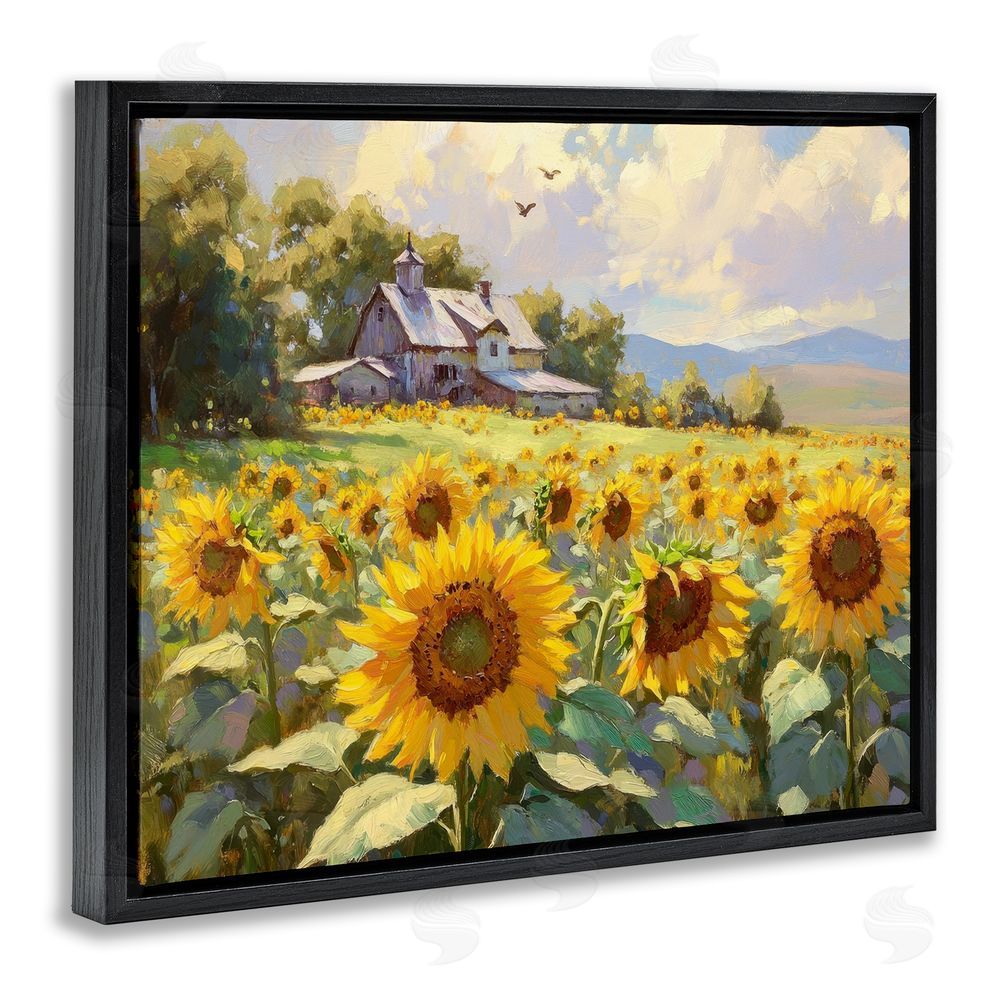 Petal Prints Design Sunflower Church Floral Field Black Floating Frame Canvas Wall Art Print