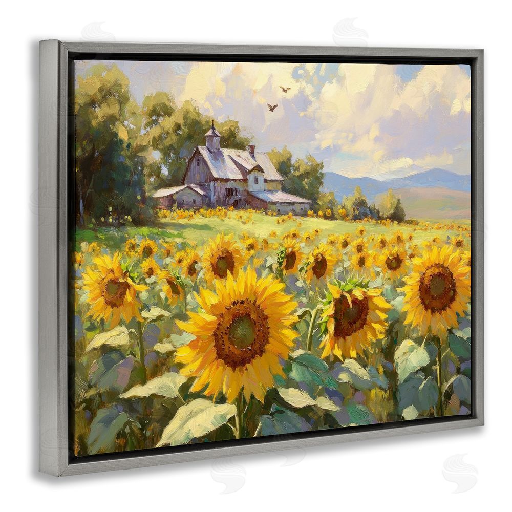 Petal Prints Design Sunflower Church Floral Field Gray Floating Frame Canvas Wall Art Print