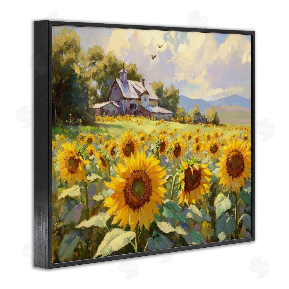 Petal Prints Design Sunflower Church Floral Field Black Framed Giclee Wall Art Print
