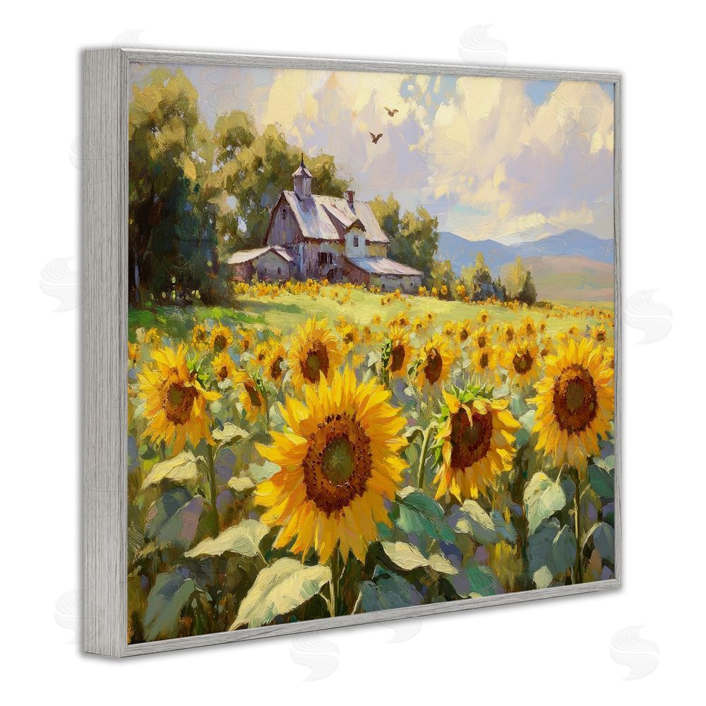 Petal Prints Design Sunflower Church Floral Field Gray Framed Giclee Wall Art Print