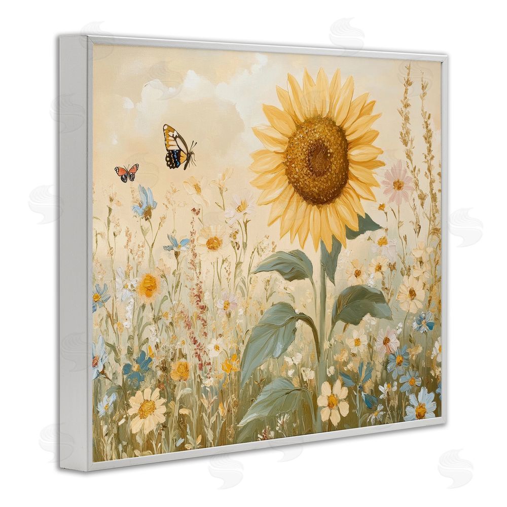 Petal Prints Design Sunflower Wonder Floral Meadow White Framed Giclee Wall Art Print