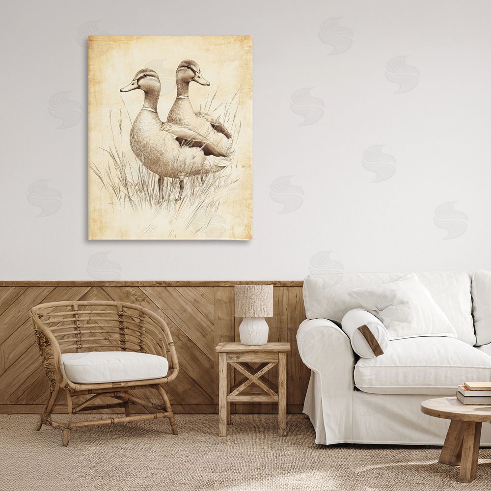 Petal Prints Design Vintage Pair of Ducks Canvas Art on Wall
