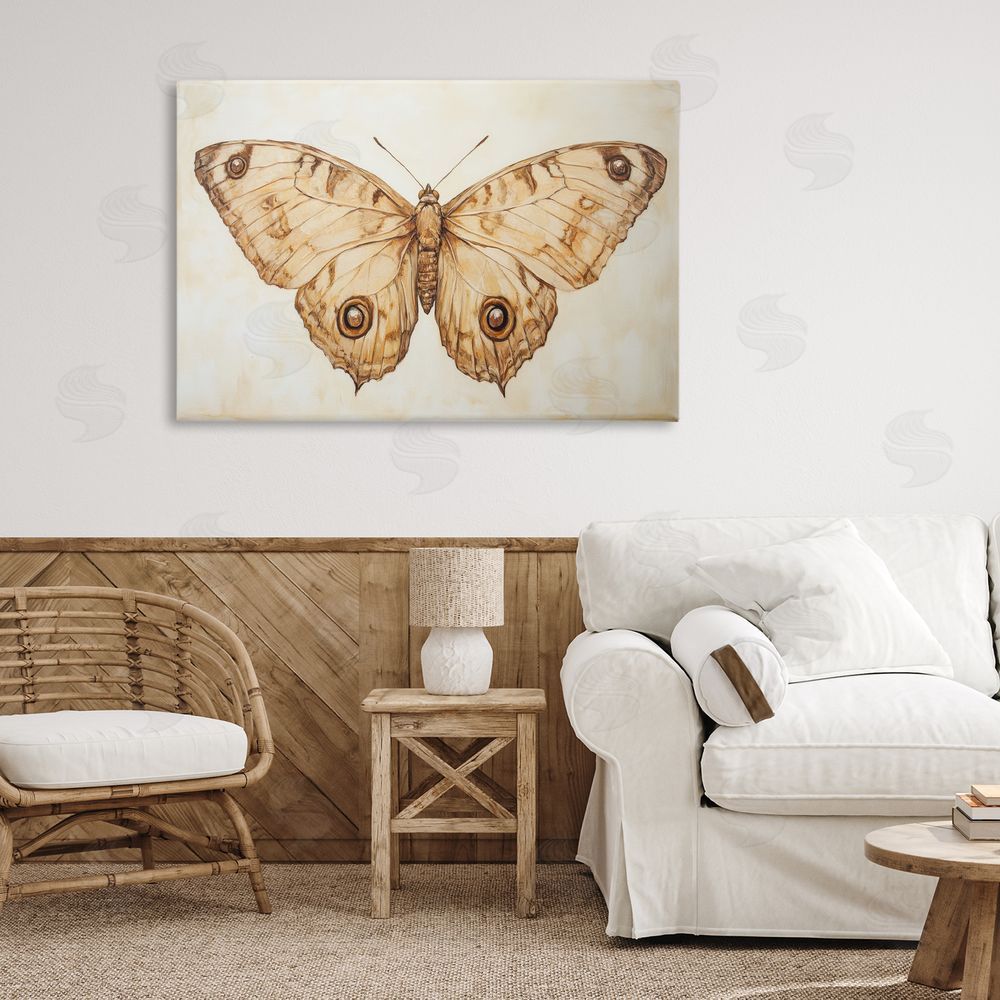 Petal Prints Design Sepia Moth Vintage Illustration Canvas Art on Wall