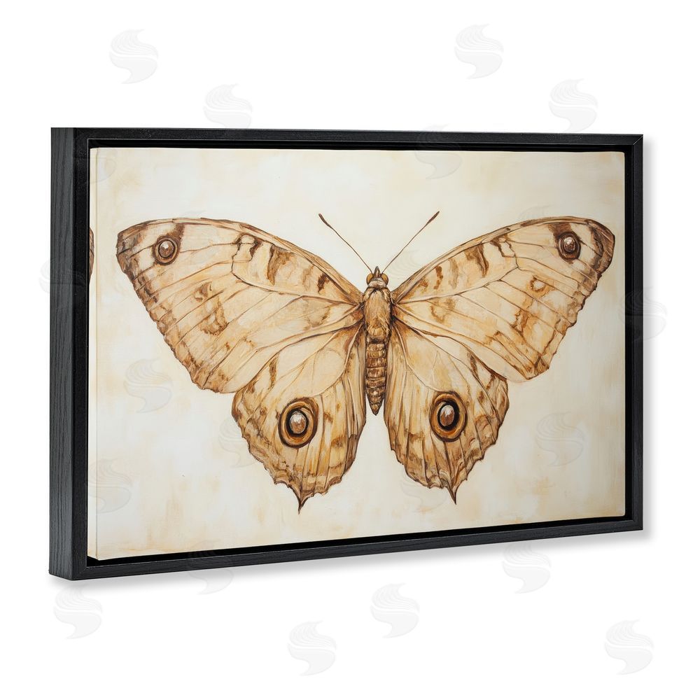 Petal Prints Design Sepia Moth Vintage Illustration Black Floating Frame Canvas Wall Art Print