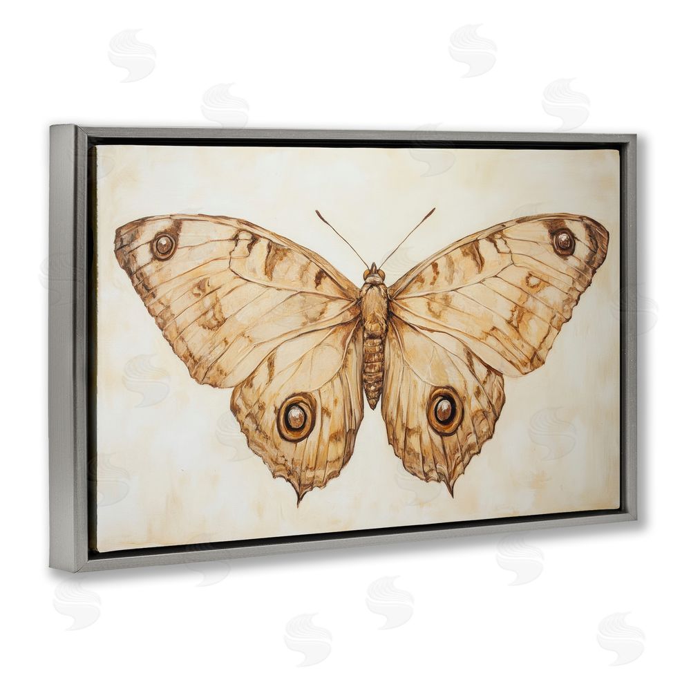 Petal Prints Design Sepia Moth Vintage Illustration Gray Floating Frame Canvas Wall Art Print