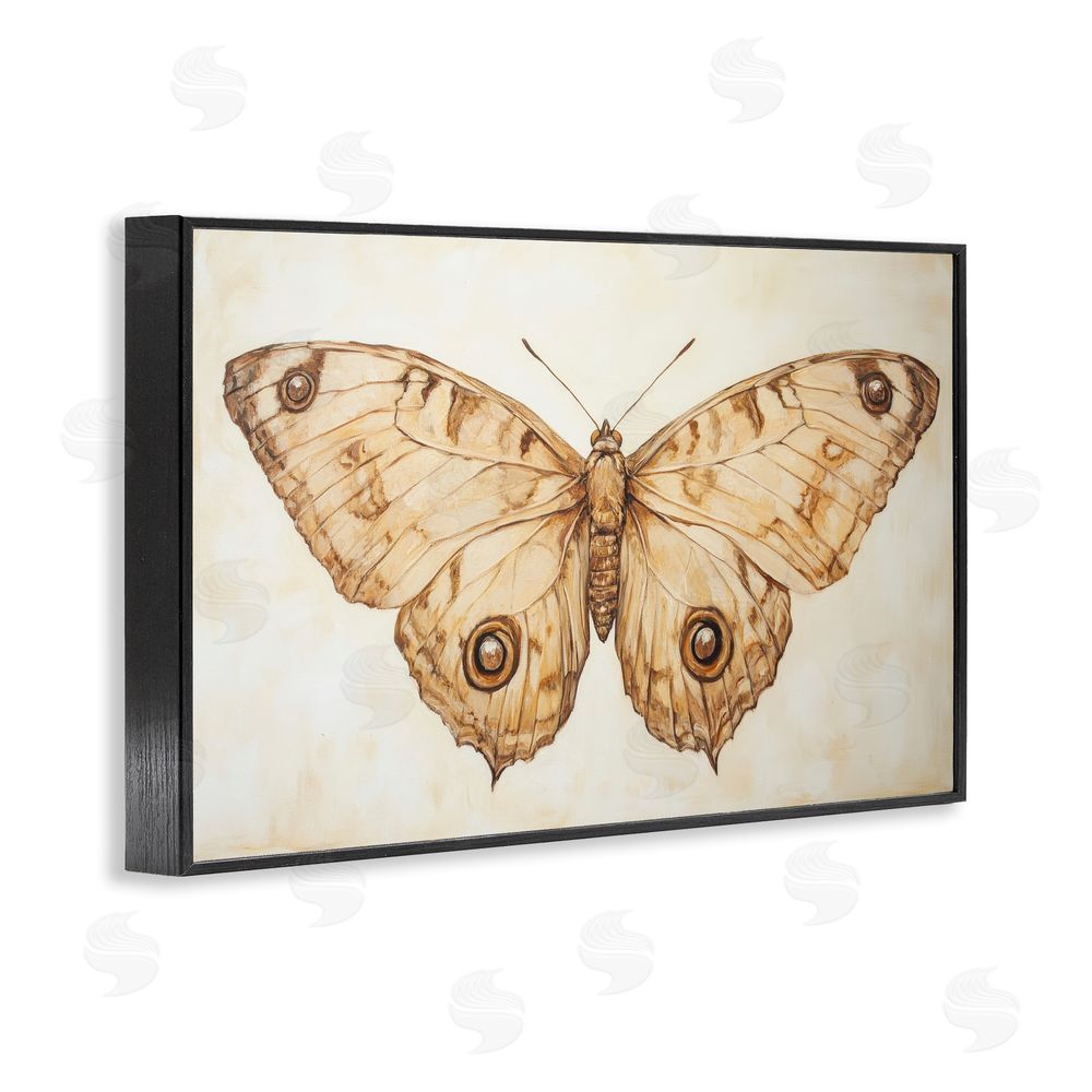 Petal Prints Design Sepia Moth Vintage Illustration Black Framed Giclee Wall Art Print