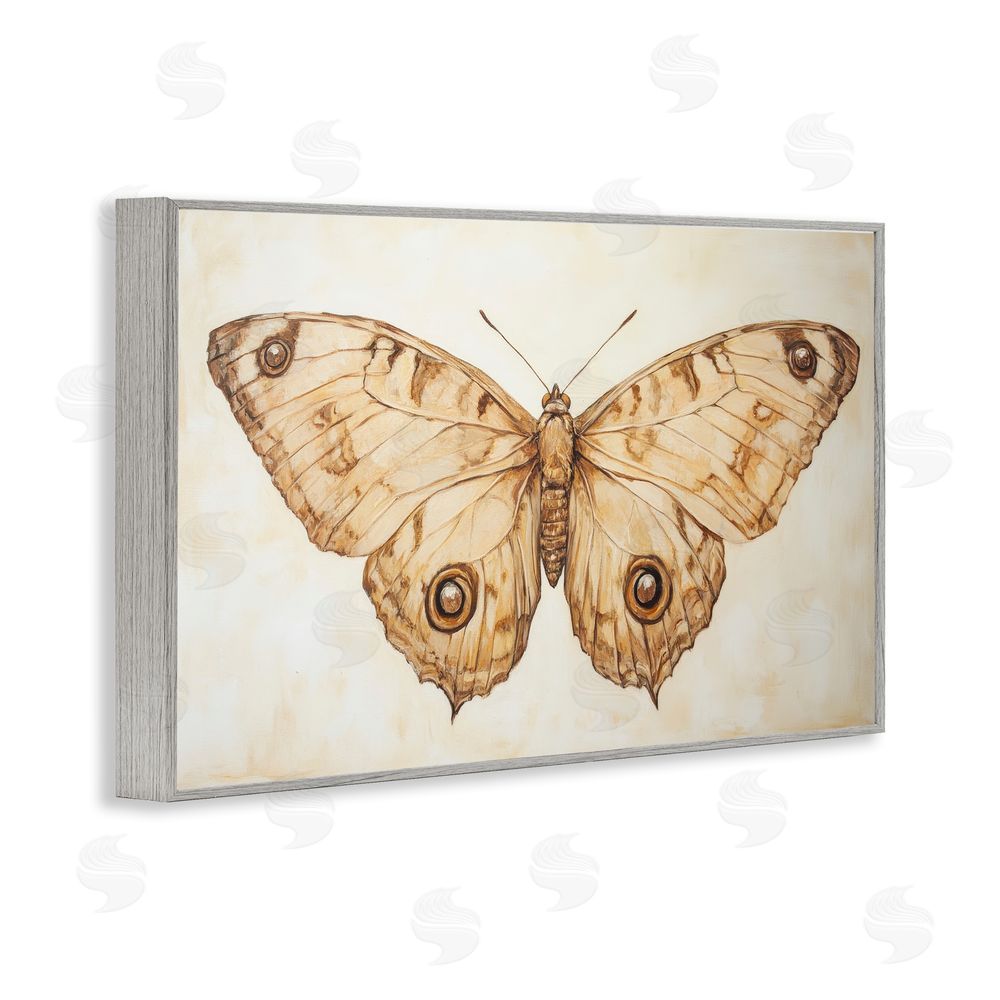 Petal Prints Design Sepia Moth Vintage Illustration Gray Framed Giclee Wall Art Print
