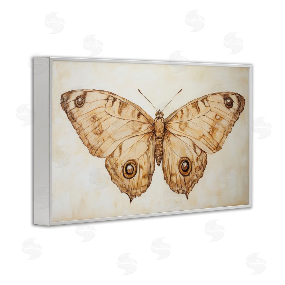 Petal Prints Design Sepia Moth Vintage Illustration White Framed Giclee Wall Art Print