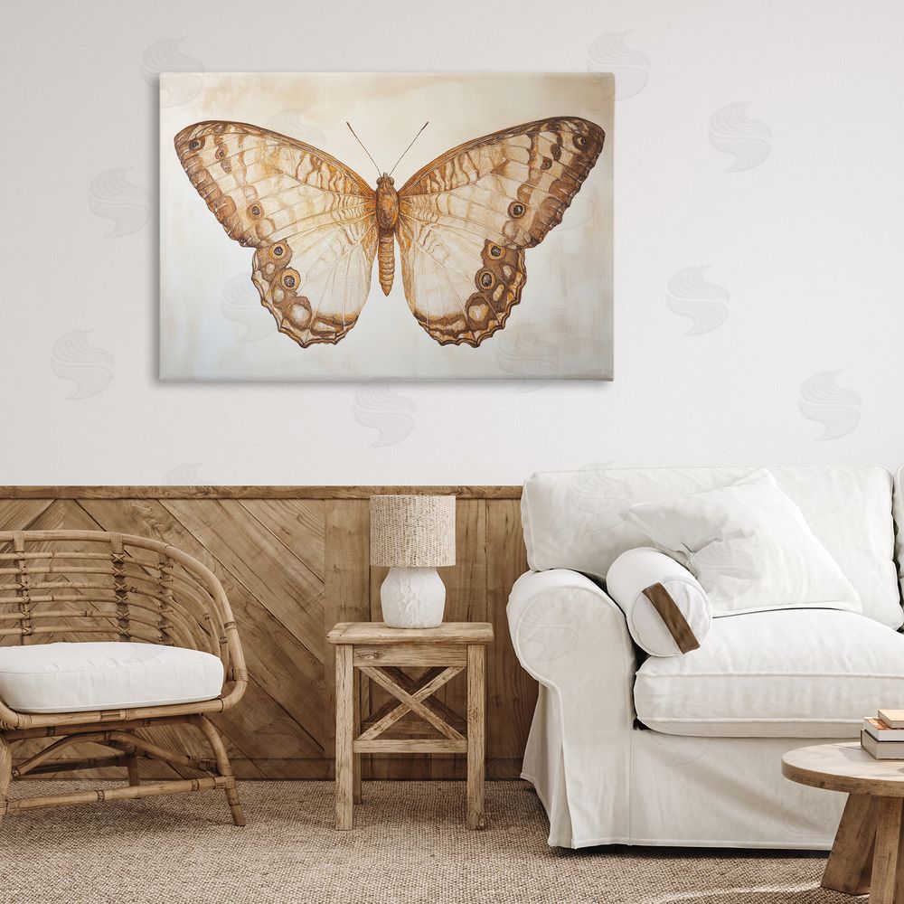 Petal Prints Design Vintage Sepia Moth Illustration Canvas Art on Wall
