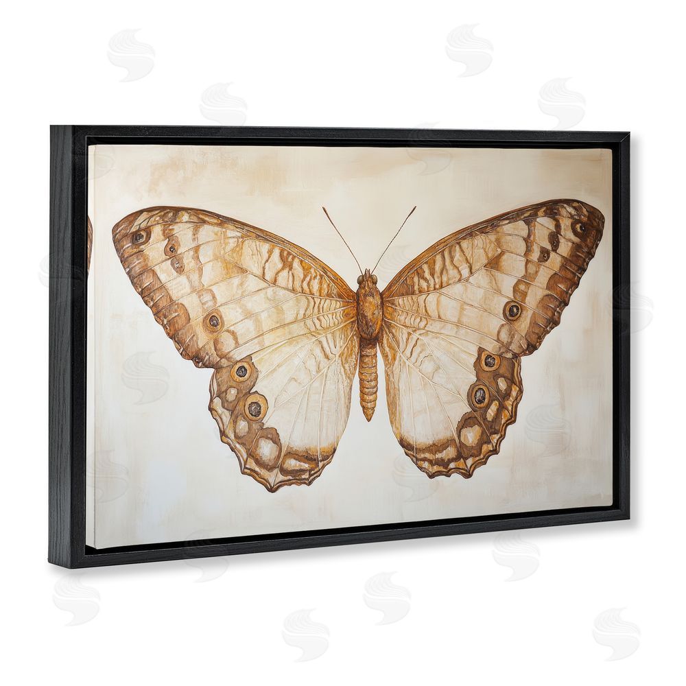 Petal Prints Design Vintage Sepia Moth Illustration Black Floating Frame Canvas Wall Art Print