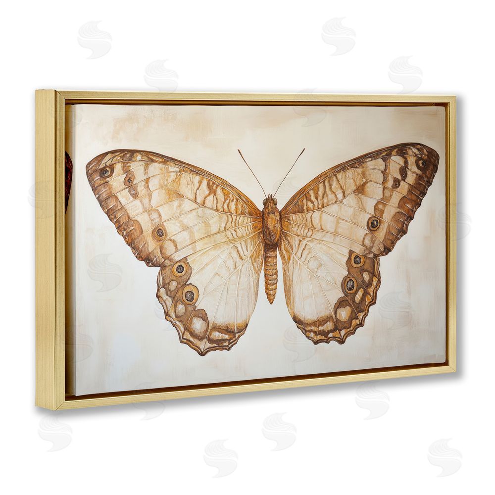 Petal Prints Design Vintage Sepia Moth Illustration Gold Floating Frame Canvas Wall Art Print