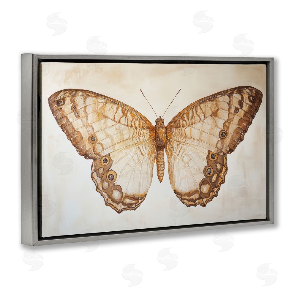 Petal Prints Design Vintage Sepia Moth Illustration Gray Floating Frame Canvas Wall Art Print