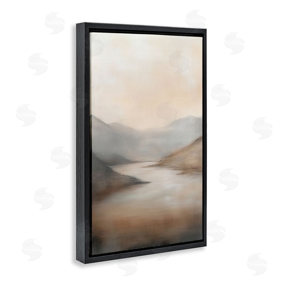 Petal Prints Design Formed by Mountains Landscape Black Floating Frame Canvas Wall Art Print