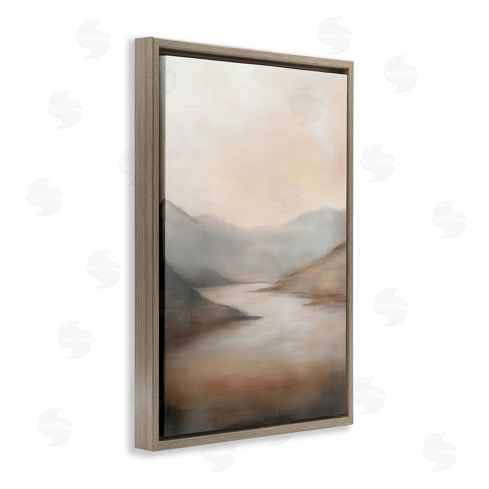 Petal Prints Design Formed by Mountains Landscape Brown Floating Frame Canvas Wall Art Print
