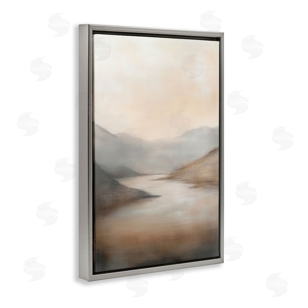 Petal Prints Design Formed by Mountains Landscape Gray Floating Frame Canvas Wall Art Print
