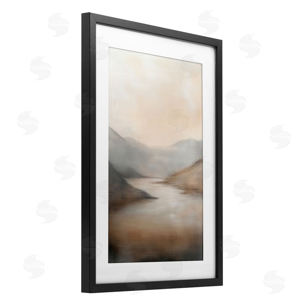 Petal Prints Design Formed by Mountains Landscape Black Framed Print Under Glass with White Mat Wall Art