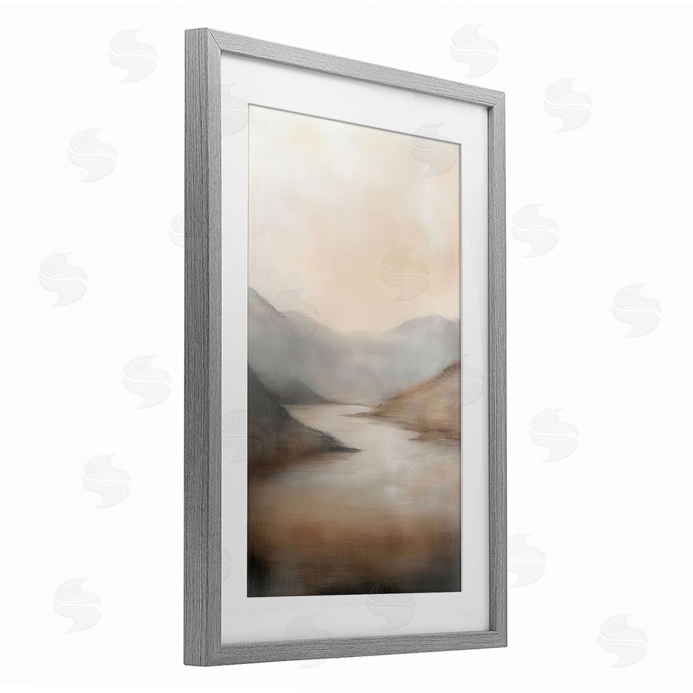 Petal Prints Design Formed by Mountains Landscape Gray Framed Print Under Glass with White Mat Wall Art